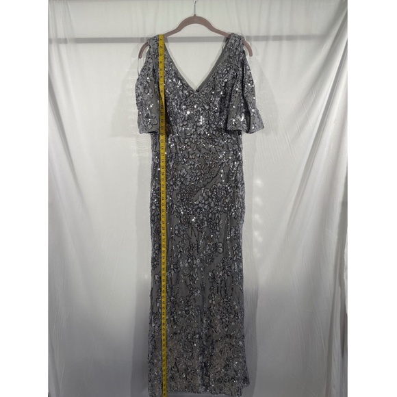 NEW $259‎ Alex Evenings [ 10 ] Sequin Lace Cold Shoulder Trumpet Gown Silver - Picture 4 of 13